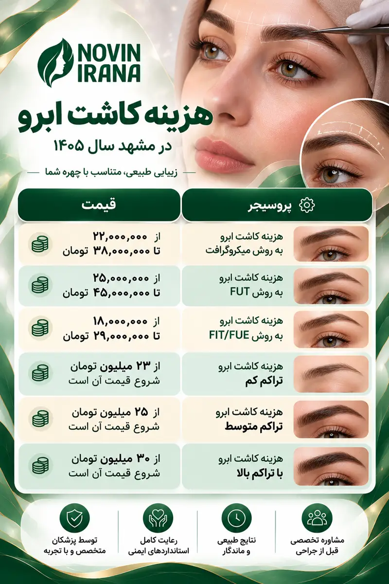 هزینه و قیمت کاشت ابرو در مشهد 1405