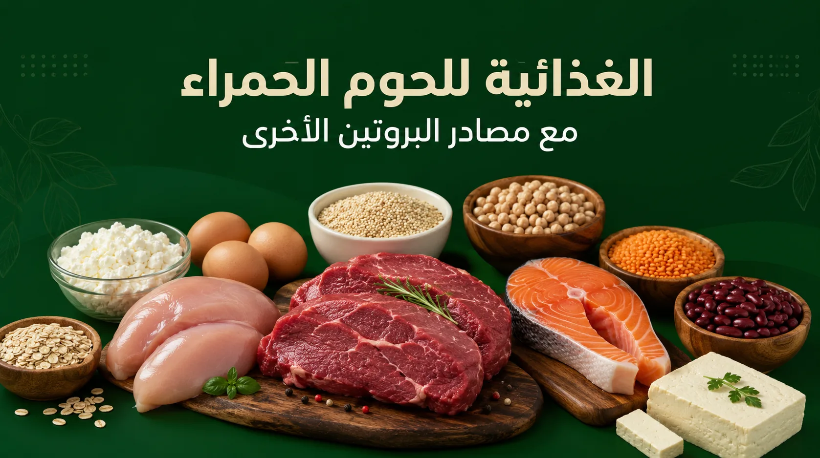 مقارنة القيمة الغذائية للحوم الحمراء مع مصادر البروتين الأخرى  لا تُعد اللحوم الحمراء المصدر الوحيد للبروتين، لكنها تُعتبر من أفضل الخيارات بعد زراعة الشعر، لأنها توفر بروتينًا كاملًا، وحديد الهيم (Heme Iron)، والزنك عالي الامتصاص، وهي عناصر أساسية لدعم التئام الجروح وتقوية بصيلات الشعر المزروعة.  اللحوم الحمراء قليلة الدهون  تحتوي اللحوم الحمراء قليلة الدهون على حوالي 27 غرامًا من البروتين، و2.6 ملغ من الحديد، و4.8 ملغ من الزنك لكل 100 غرام. ويساعد هذا المزيج الغذائي على تسريع التئام الأنسجة، وتقوية بصيلات الشعر، وتحسين تدفق الدم إلى فروة الرأس.  سمك السلمون  يحتوي السلمون على حوالي 25 غرامًا من البروتين، كما يُعد مصدرًا غنيًا بأحماض أوميغا 3 الدهنية، التي تساعد على تقليل الالتهابات، وتحسين صحة فروة الرأس، ودعم نمو الشعر المزروع.  صدر الدجاج  يُعد صدر الدجاج منزوع الجلد من أفضل مصادر البروتين قليلة الدهون، إذ يوفر حوالي 24 غرامًا من البروتين لكل 100 غرام، مما يساعد على تسريع التعافي دون زيادة استهلاك الدهون المشبعة.  العدس  يُعتبر العدس من أفضل مصادر البروتين النباتي، إذ يحتوي على حوالي 9 غرامات من البروتين، بالإضافة إلى كميات جيدة من الحديد والزنك، مما يجعله خيارًا مناسبًا للأشخاص الذين يقللون من تناول اللحوم.  الحمص  يوفر الحمص البروتين النباتي إلى جانب الحديد والألياف والعديد من المعادن المهمة، مما يساعد على دعم صحة بصيلات الشعر وتوفير الطاقة اللازمة خلال فترة التعافي.  التوفو (جبن الصويا)  يُعد التوفو مصدرًا جيدًا للبروتين للنباتيين، كما يحتوي على الحديد والزنك، اللذين يساهمان في تجديد الأنسجة وتسريع عملية الشفاء.  اللوز  يتميز اللوز باحتوائه على البروتين، بالإضافة إلى فيتامين E ومضادات الأكسدة والدهون الصحية، التي تساعد على حماية بصيلات الشعر من الإجهاد التأكسدي والحفاظ على صحة فروة الرأس.  بذور اليقطين  تُعد بذور اليقطين من أغنى المصادر الطبيعية بالزنك، إذ تحتوي على حوالي 7.6 ملغ من الزنك لكل 100 غرام، وهو معدن ضروري لالتئام الجروح، وتقوية الجهاز المناعي، وتعزيز نمو الشعر الجديد.  الكينوا  تحتوي الكينوا على البروتين، والحديد، والزنك، وجميع الأحماض الأمينية الأساسية، لذلك تُعد من أفضل المصادر النباتية الكاملة التي يمكن إدراجها في النظام الغذائي بعد زراعة الشعر.  السبانخ  على الرغم من أن السبانخ يحتوي على كمية أقل من البروتين مقارنةً بالمصادر الحيوانية، فإنه غني بالحديد، وحمض الفوليك، وفيتامين C، ومضادات الأكسدة، مما يساعد على تحسين الدورة الدموية، وتقليل الالتهابات، وتسريع تعافي بصيلات الشعر المزروعة.